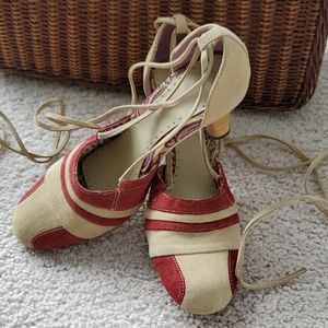 Vintage leather red/tan designer Clabel shoes, 8M
